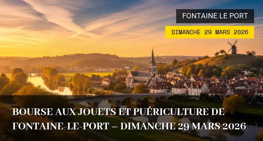 Affiche de l'événement : Bourse aux jouets et puériculture de Fontaine-le-Port – Dimanche 29 Mars 2026