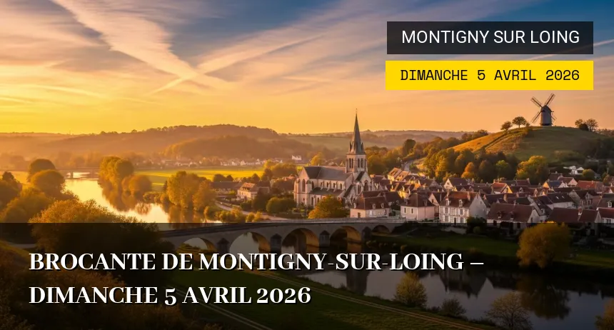 Affiche de l'événement : Brocante de Montigny-sur-Loing – Dimanche 5 Avril 2026