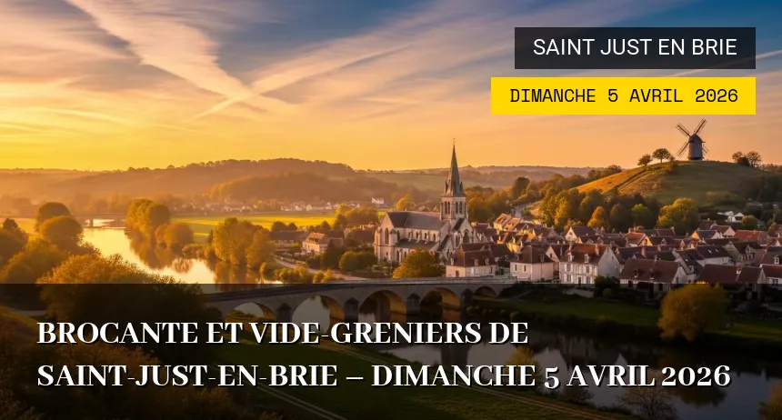 Affiche de l'événement : Brocante et Vide-greniers de Saint-Just-en-Brie – Dimanche 5 Avril 2026