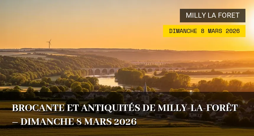 Affiche de l'événement : Brocante et Antiquités de Milly-la-Forêt – Dimanche 8 Mars 2026