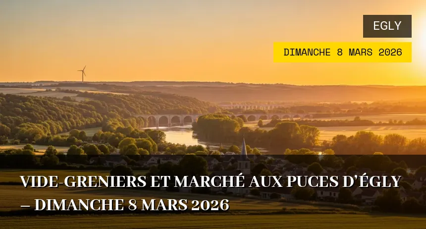 Affiche de l'événement : Vide-greniers et Marché aux Puces d&rsquo;Égly – Dimanche 8 Mars 2026
