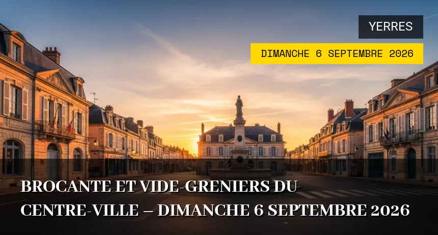 Affiche de l'événement : Brocante et Vide-greniers du Centre-ville – Dimanche 6 Septembre 2026