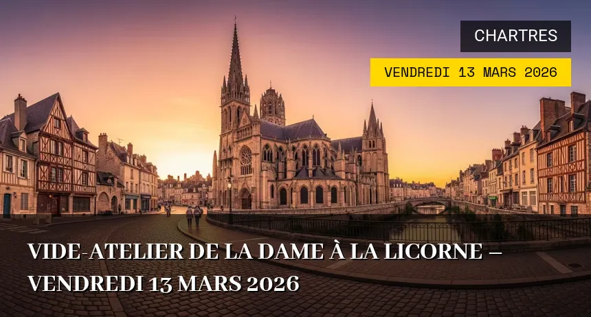 Affiche de l'événement : Vide-atelier de la Dame à la Licorne à Chartres – Vendredi 10 Avril 2026