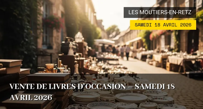 Affiche de l'événement : Vente de Livres d&rsquo;Occasion aux Moutiers-en-Retz – Samedi 18 Avril 2026