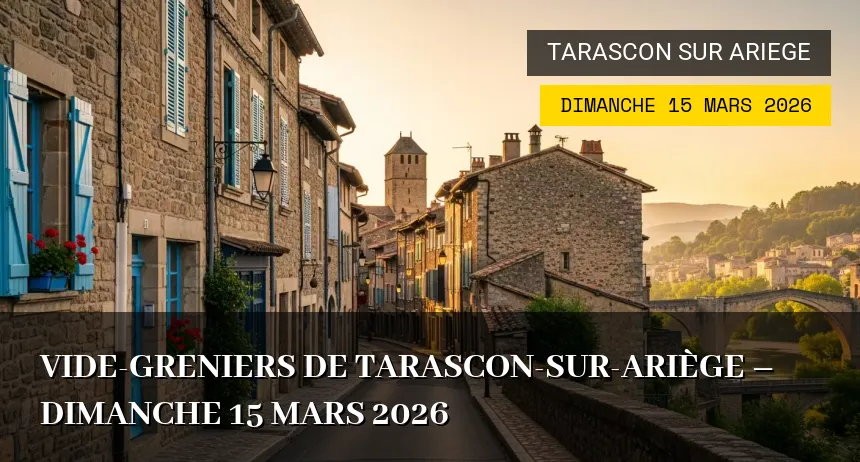 Affiche de l'événement : Vide-greniers de Tarascon-sur-Ariège – Dimanche 15 Mars 2026