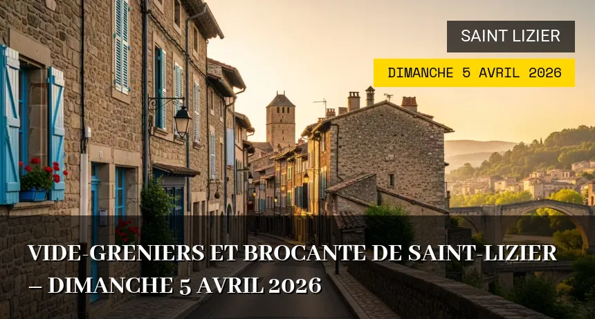 Affiche de l'événement : Vide-greniers et Brocante de Saint-Lizier – Dimanche 5 Avril 2026