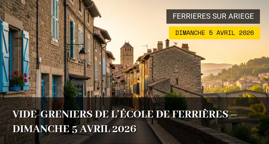 Affiche de l'événement : Vide-greniers de l&rsquo;école de Ferrières – Dimanche 5 Avril 2026