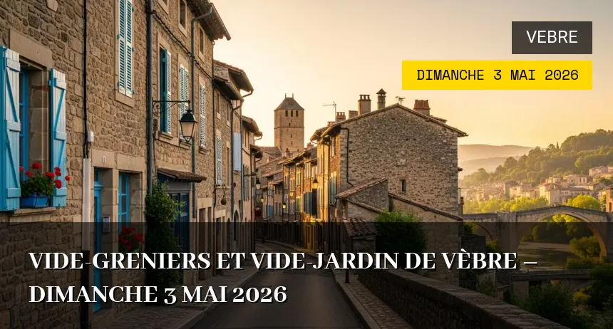 Affiche de l'événement : Vide-greniers et Vide-jardin de Vèbre – Dimanche 3 Mai 2026