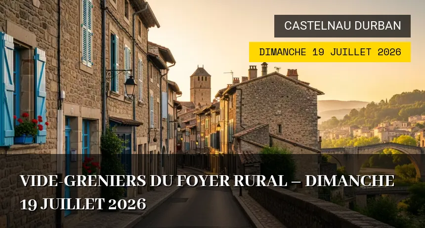 Affiche de l'événement : Vide-greniers du Foyer Rural – Dimanche 19 Juillet 2026
