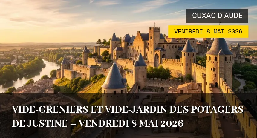 Affiche de l'événement : Vide-greniers et Vide-jardin des Potagers de Justine – Vendredi 8 Mai 2026