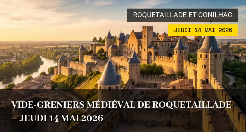 Affiche de l'événement : Vide-greniers médiéval de Roquetaillade – Jeudi 14 Mai 2026