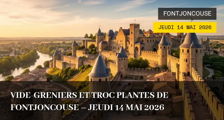 Affiche de l'événement : Vide-greniers et Troc Plantes de Fontjoncouse – Jeudi 14 Mai 2026