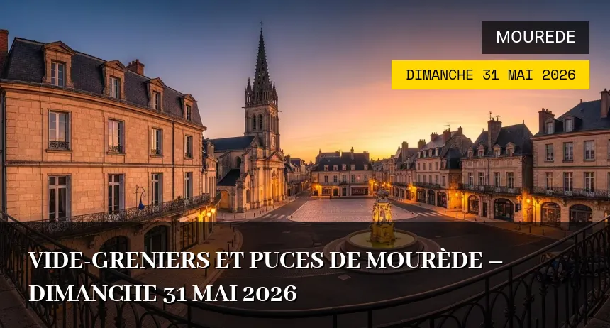 Affiche de l'événement : Vide-greniers et Puces de Mourède – Dimanche 31 Mai 2026