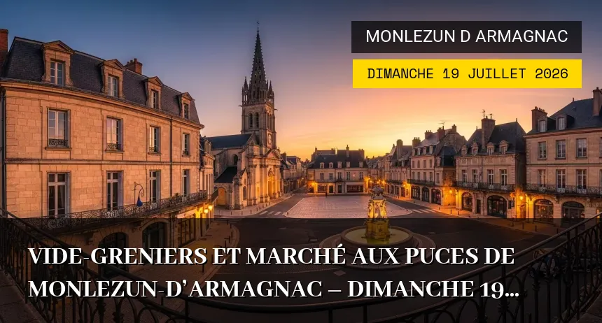 Affiche de l'événement : Vide-greniers et Marché aux Puces de Monlezun-d&rsquo;Armagnac – Dimanche 19 Juillet 2026