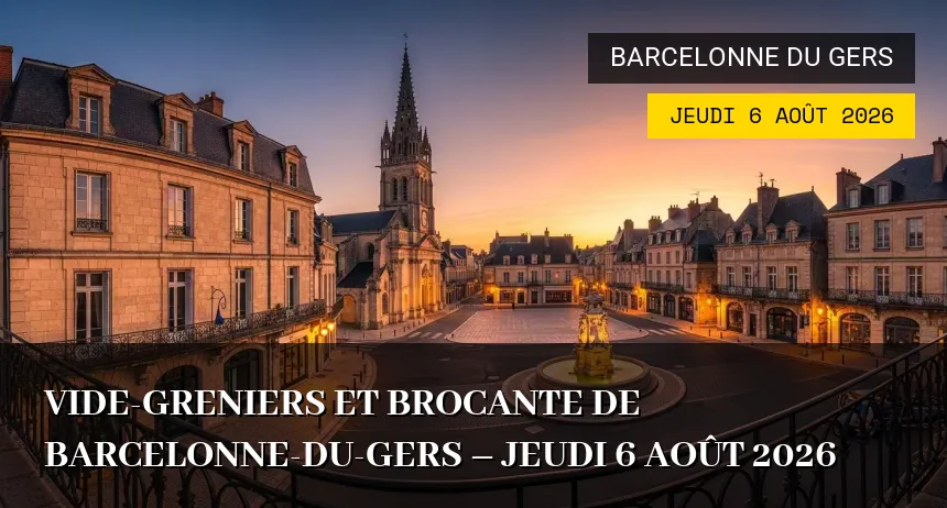Affiche de l'événement : Vide-greniers et Brocante de Barcelonne-du-Gers – Jeudi 6 Août 2026