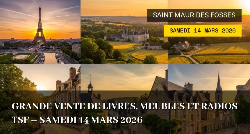 Affiche de l'événement : Grande vente de livres, meubles et radios TSF – Samedi 14 Mars 2026