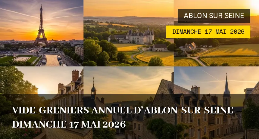 Affiche de l'événement : Vide-greniers annuel d&rsquo;Ablon-sur-Seine – Dimanche 17 Mai 2026