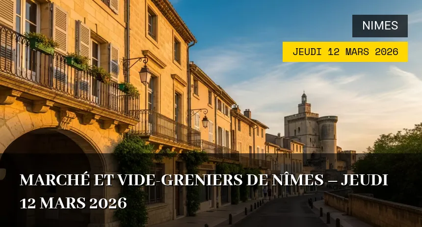 Affiche de l'événement : Marché et Vide-greniers de Nîmes – Jeudi 12 Mars 2026