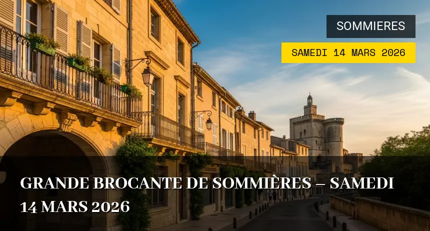 Affiche de l'événement : Grande Brocante de Sommières – Samedi 14 Mars 2026