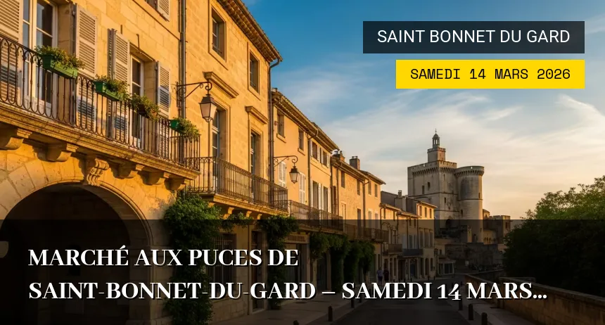Affiche de l'événement : Marché aux Puces de Saint-Bonnet-du-Gard – Samedi 14 Mars 2026