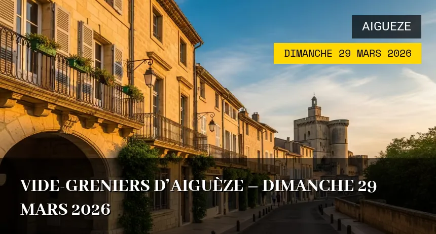 Affiche de l'événement : Vide-greniers d&rsquo;Aiguèze – Dimanche 29 Mars 2026