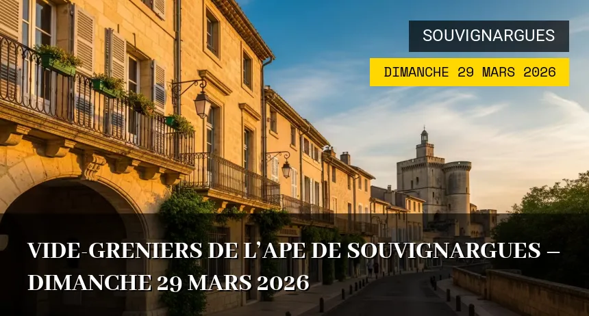 Affiche de l'événement : Vide-greniers de l&rsquo;APE de Souvignargues – Dimanche 29 Mars 2026