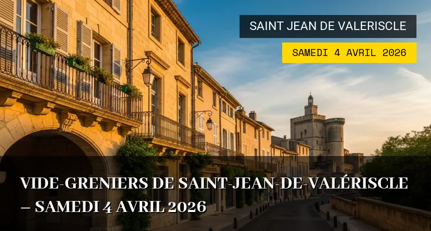 Affiche de l'événement : Vide-greniers de Saint-Jean-de-Valériscle – Samedi 4 Avril 2026