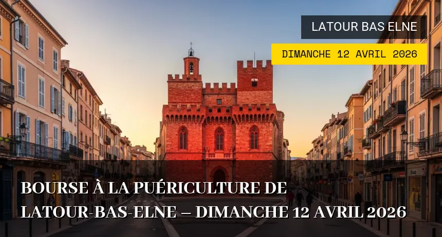 Affiche de l'événement : Bourse à la puériculture de Latour-Bas-Elne – Dimanche 12 Avril 2026