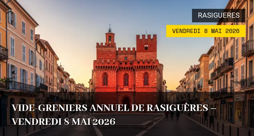 Affiche de l'événement : Vide-greniers Annuel de Rasiguères – Vendredi 8 Mai 2026