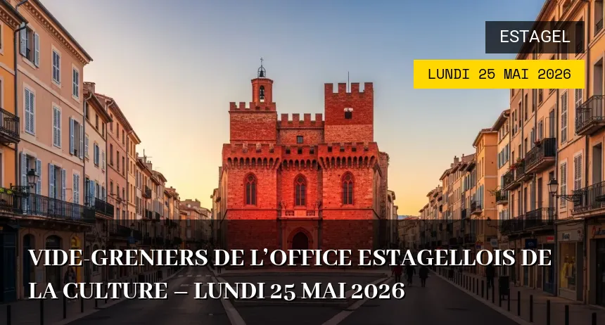 Affiche de l'événement : Vide-greniers de l&rsquo;Office Estagellois de la Culture – Lundi 25 Mai 2026