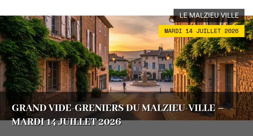 Affiche de l'événement : Grand vide-greniers du Malzieu-Ville – Mardi 14 Juillet 2026