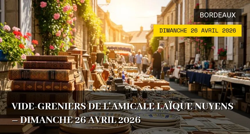 Affiche de l'événement : Vide-greniers de l&rsquo;Amicale Laïque Nuyens – Dimanche 26 Avril 2026