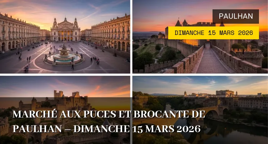Affiche de l'événement : Marché aux puces et brocante de Paulhan – Dimanche 15 Mars 2026