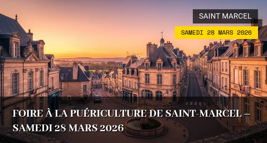Affiche de l'événement : Foire à la puériculture de Saint-Marcel – Samedi 28 Mars 2026