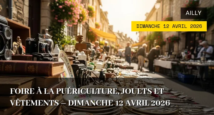 Affiche de l'événement : Foire à la Puériculture, Jouets et Vêtements – Dimanche 12 Avril 2026