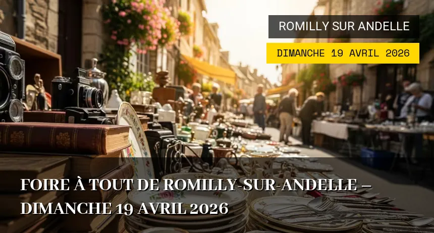 Affiche de l'événement : Foire à tout de Romilly-sur-Andelle – Dimanche 19 Avril 2026