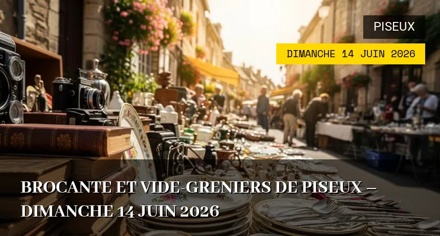 Affiche de l'événement : Brocante et Vide-greniers de Piseux – Dimanche 14 Juin 2026