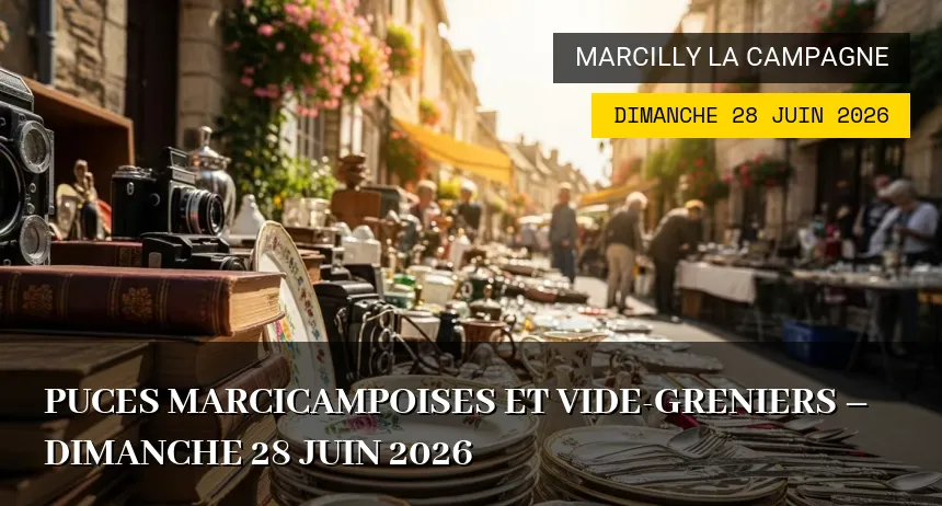 Affiche de l'événement : Puces Marcicampoises et Vide-greniers – Dimanche 28 Juin 2026