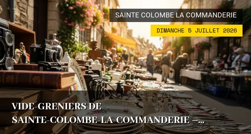 Affiche de l'événement : Vide-greniers de Sainte-Colombe-la-Commanderie – Dimanche 5 Juillet 2026