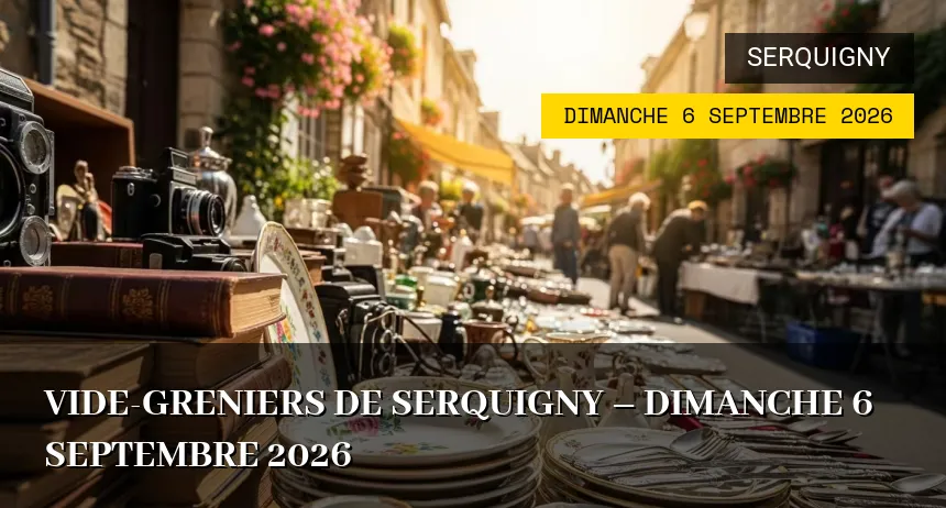 Affiche de l'événement : Vide-greniers de Serquigny – Dimanche 6 Septembre 2026