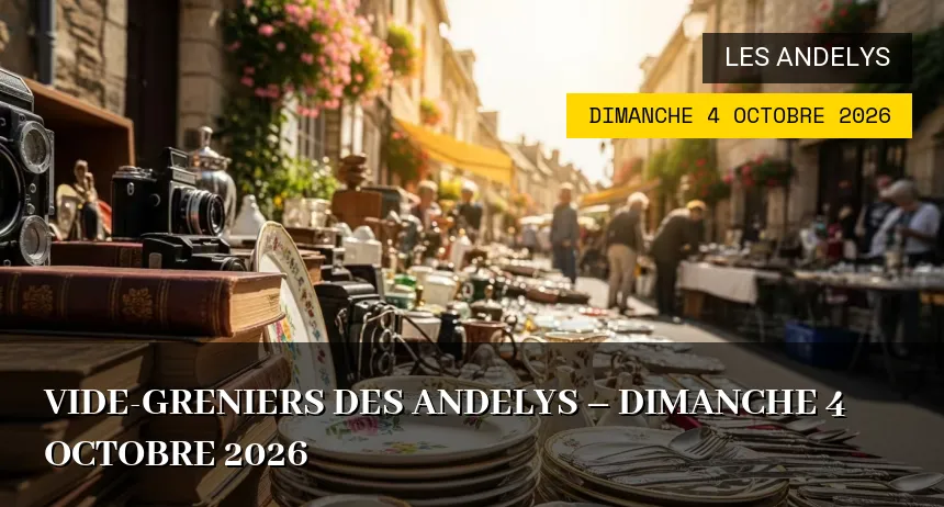 Affiche de l'événement : Vide-greniers des Andelys – Dimanche 4 Octobre 2026