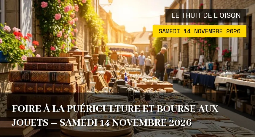 Affiche de l'événement : Foire à la puériculture et bourse aux jouets – Samedi 14 Novembre 2026