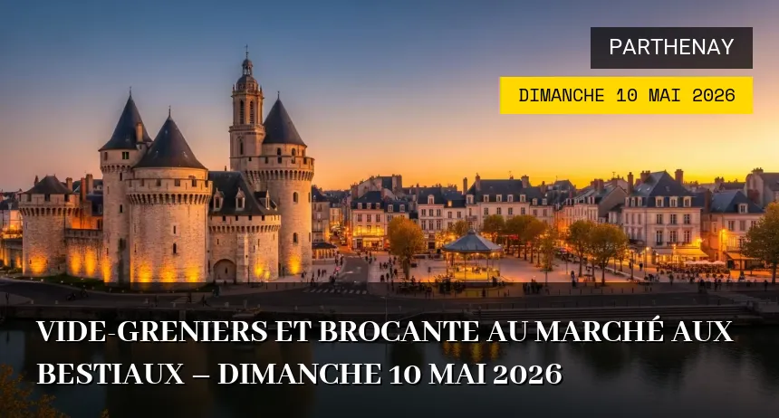 Affiche de l'événement : Vide-greniers et Brocante au Marché aux bestiaux – Dimanche 10 Mai 2026