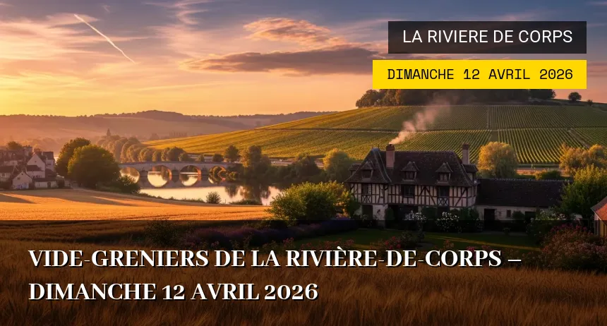 Affiche de l'événement : Vide-greniers de La Rivière-de-Corps – Dimanche 12 Avril 2026