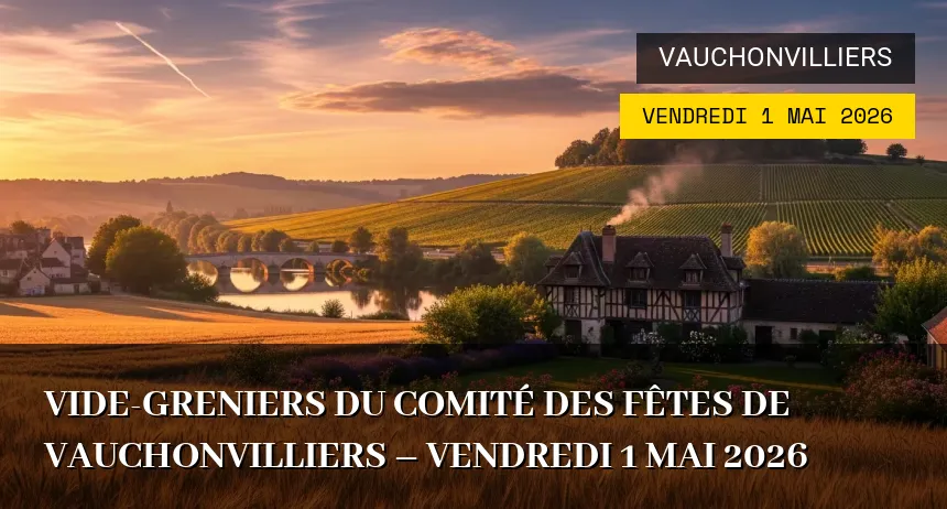 Affiche de l'événement : Vide-greniers du Comité des Fêtes de Vauchonvilliers – Vendredi 1 Mai 2026