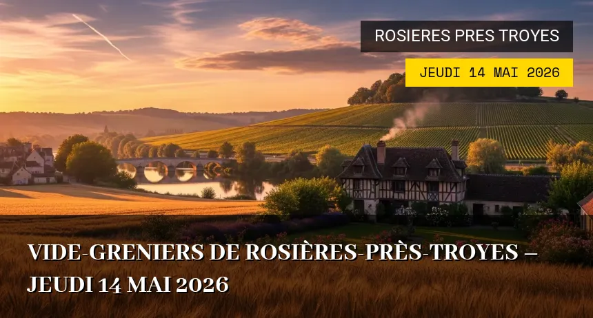 Affiche de l'événement : Vide-greniers de Rosières-près-Troyes – Jeudi 14 Mai 2026