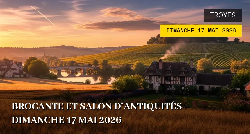 Affiche de l'événement : Brocante et Salon d&rsquo;Antiquités – Dimanche 17 Mai 2026