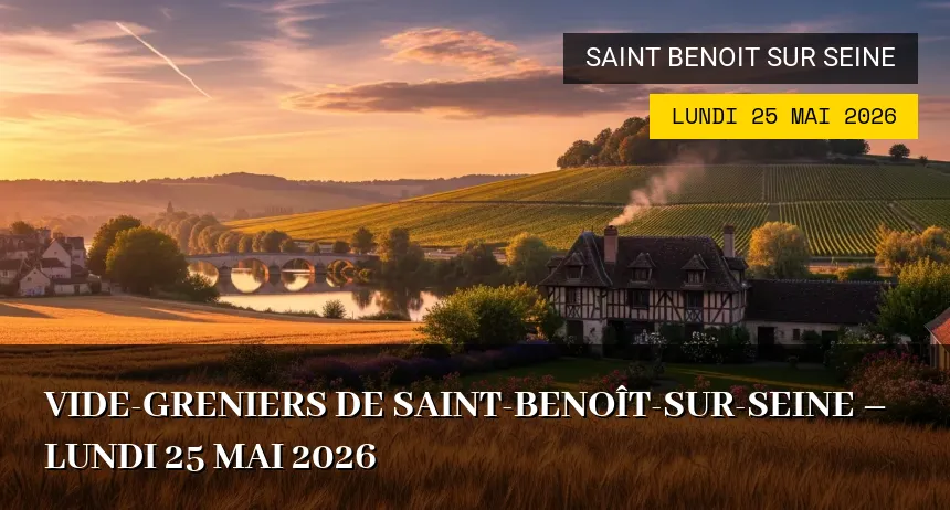 Affiche de l'événement : Vide-greniers de Saint-Benoît-sur-Seine – Lundi 25 Mai 2026