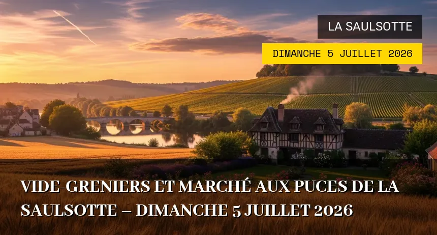 Affiche de l'événement : Vide-greniers et Marché aux Puces de La Saulsotte – Dimanche 5 Juillet 2026