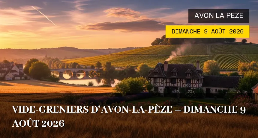 Affiche de l'événement : Vide-greniers d&rsquo;Avon-la-Pèze – Dimanche 9 Août 2026